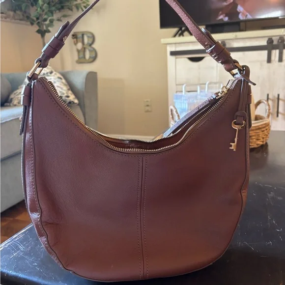 Fossil Women's Rich Brown Leather Hobo Bag - Picture 2 of 4